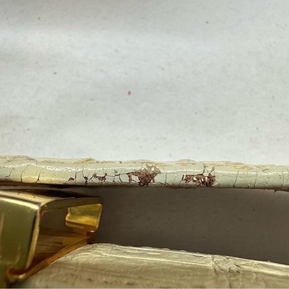 Vintage El General Genuine Caiman Skin Belt Cream Gold Metal Lion Western 40 main image 14